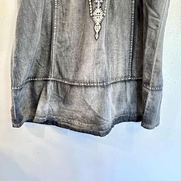 Monoreno Womens Medium Black Chambray Denim‎ Embroidered Lagenlook Dress - Picture 8 of 16
